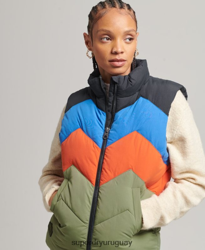 uy Superdry mujer chaleco acolchado con panel retro verde DT2N8Z5472 ropa