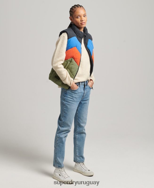 uy Superdry mujer chaleco acolchado con panel retro verde DT2N8Z5472 ropa