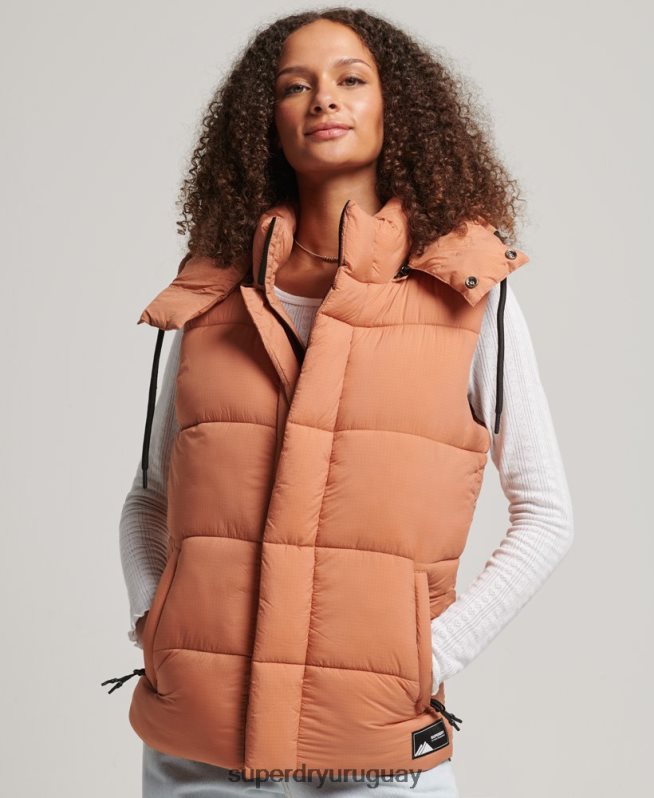 uy Superdry mujer chaleco acolchado corto touchline naranja DT2N8Z3580 ropa