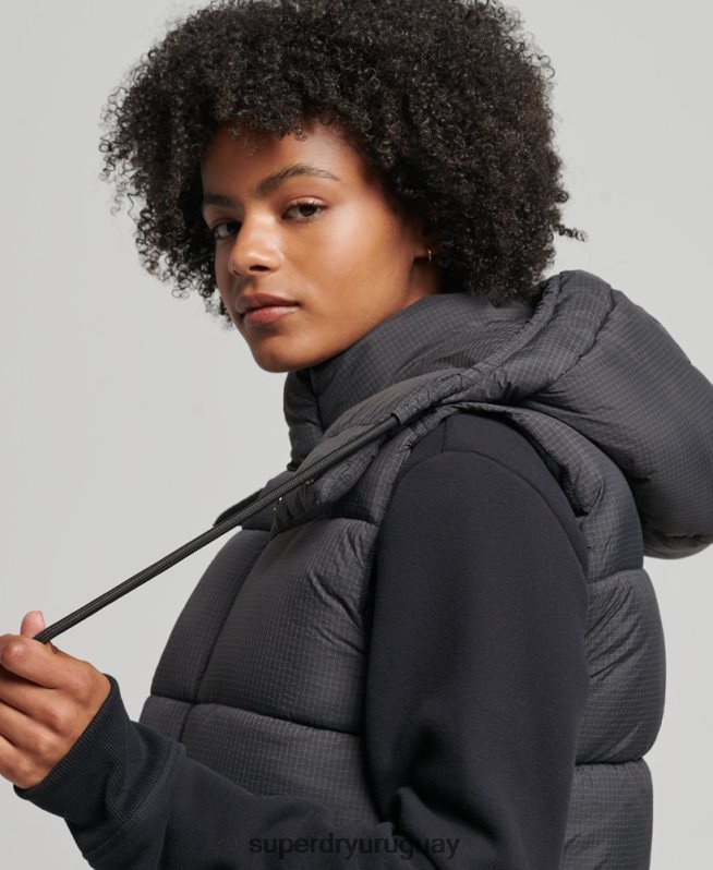 uy Superdry mujer chaleco acolchado corto touchline negro DT2N8Z3581 ropa