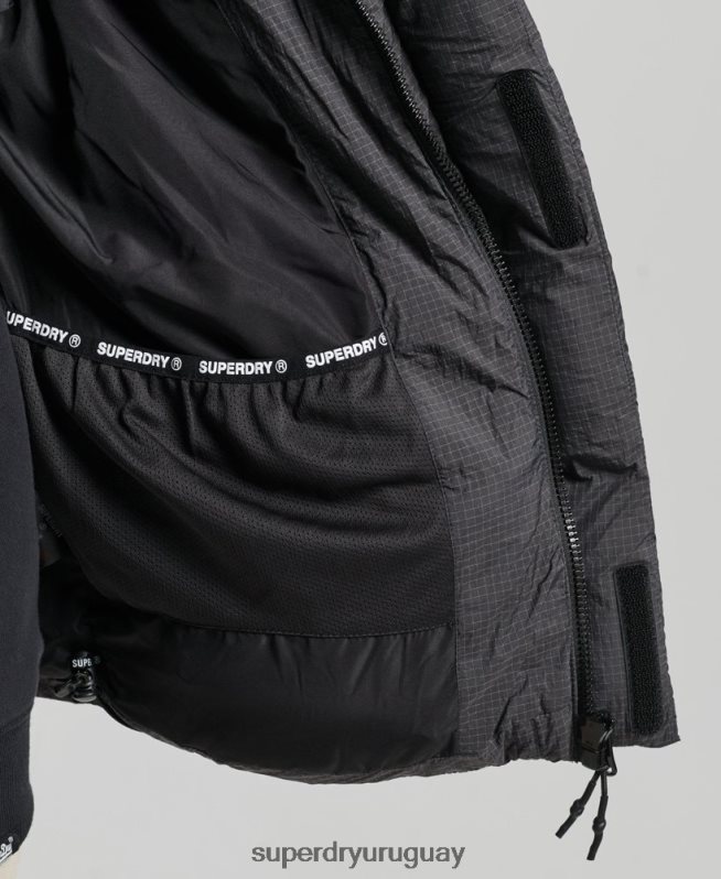 uy Superdry mujer chaleco acolchado corto touchline negro DT2N8Z3581 ropa