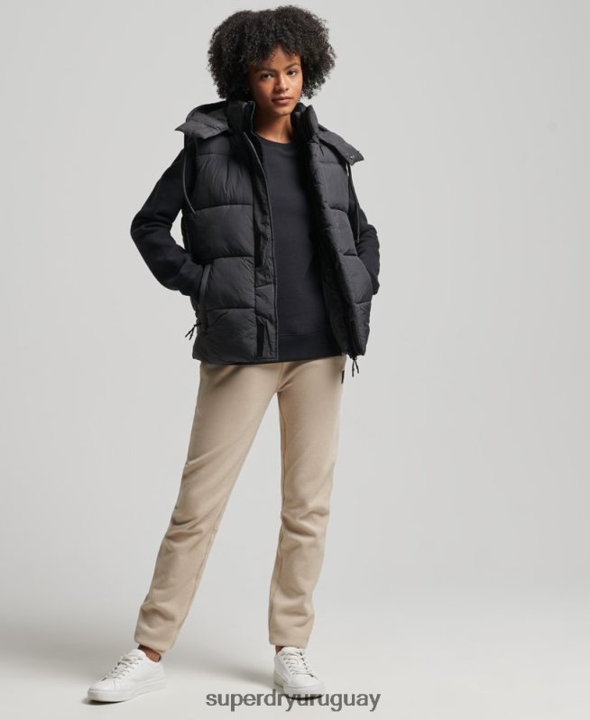 uy Superdry mujer chaleco acolchado corto touchline negro DT2N8Z3581 ropa