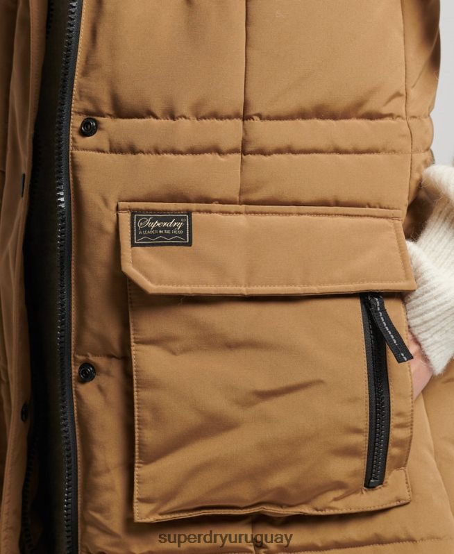 uy Superdry mujer chaleco acolchado de pelo largo con capucha marrón DT2N8Z3572 ropa