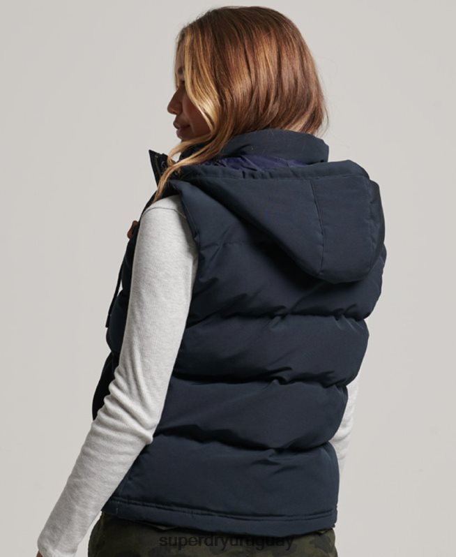 uy Superdry mujer chaleco acolchado everest con capucha Armada DT2N8Z3805 ropa