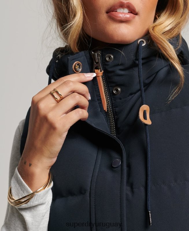 uy Superdry mujer chaleco acolchado everest con capucha Armada DT2N8Z3805 ropa