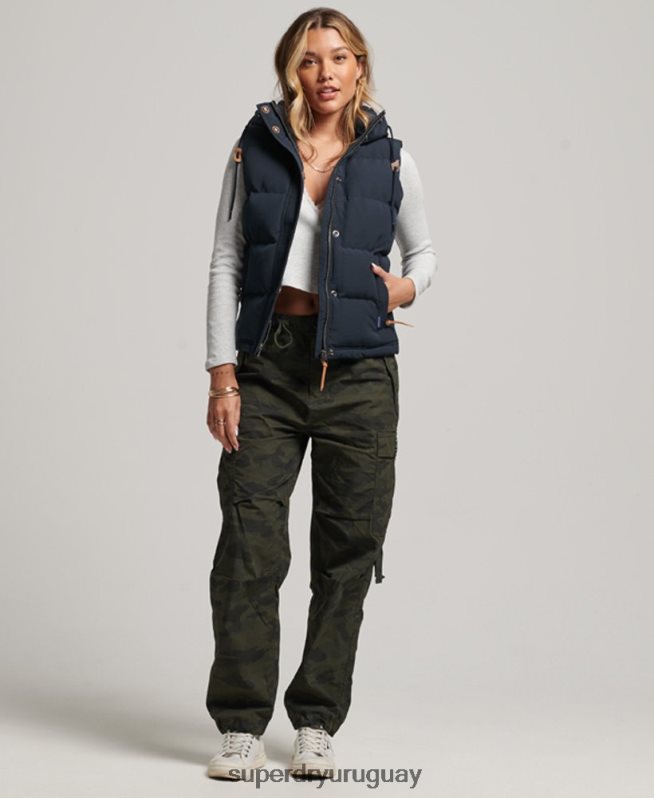 uy Superdry mujer chaleco acolchado everest con capucha Armada DT2N8Z3805 ropa