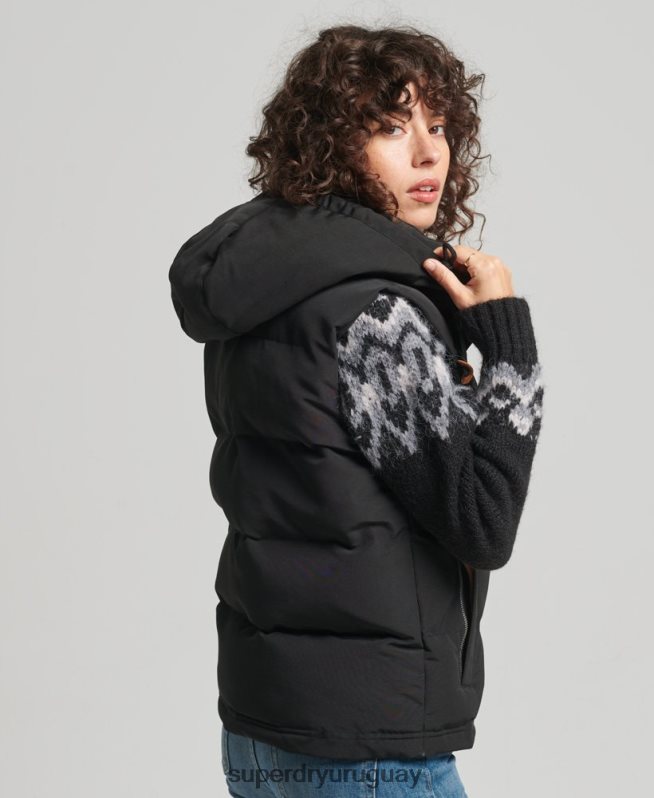 uy Superdry mujer chaleco acolchado everest con capucha negro DT2N8Z3783 ropa