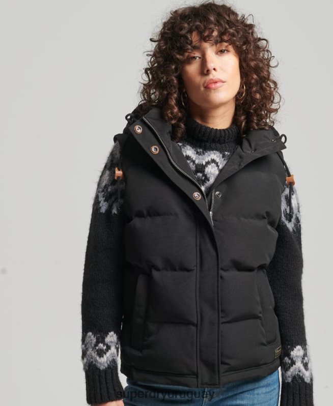 uy Superdry mujer chaleco acolchado everest con capucha negro DT2N8Z3783 ropa
