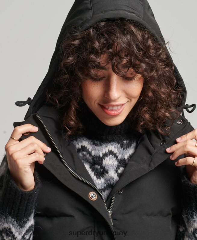 uy Superdry mujer chaleco acolchado everest con capucha negro DT2N8Z3783 ropa