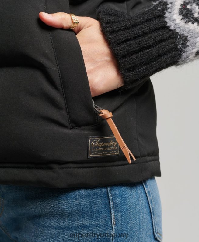 uy Superdry mujer chaleco acolchado everest con capucha negro DT2N8Z3783 ropa