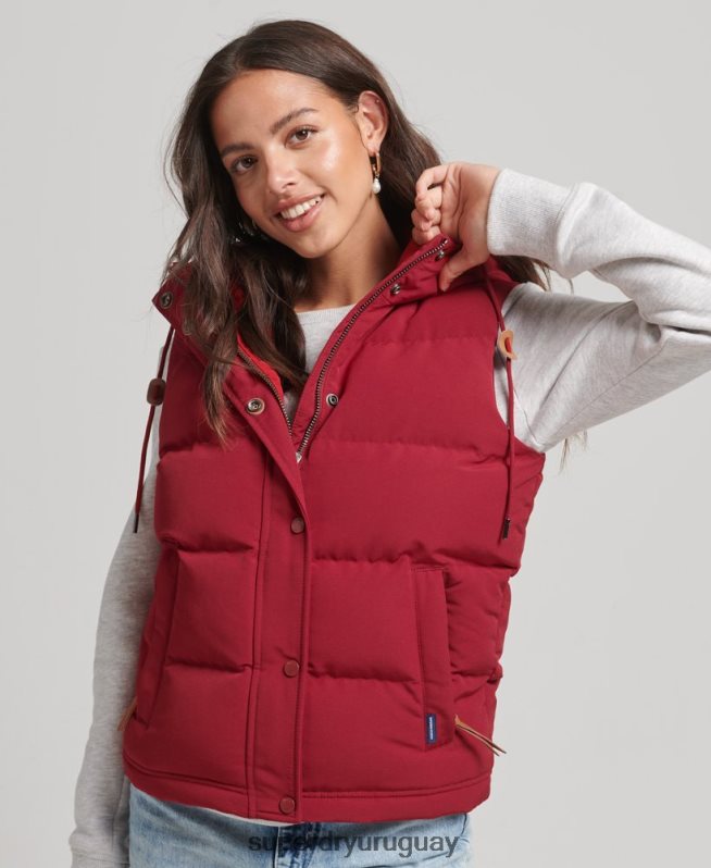 uy Superdry mujer chaleco acolchado everest con capucha rojo DT2N8Z3667 ropa