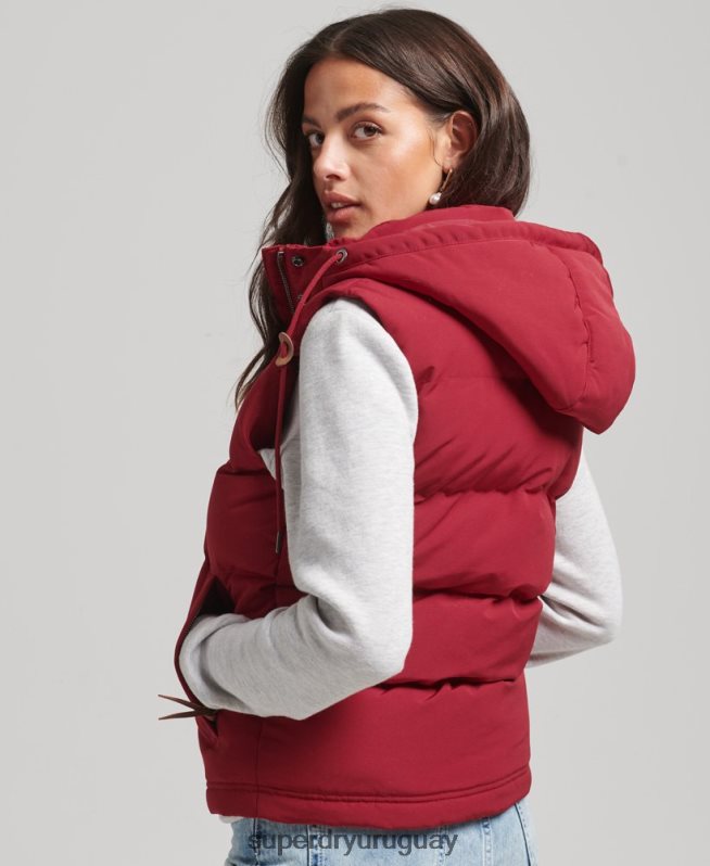 uy Superdry mujer chaleco acolchado everest con capucha rojo DT2N8Z3667 ropa