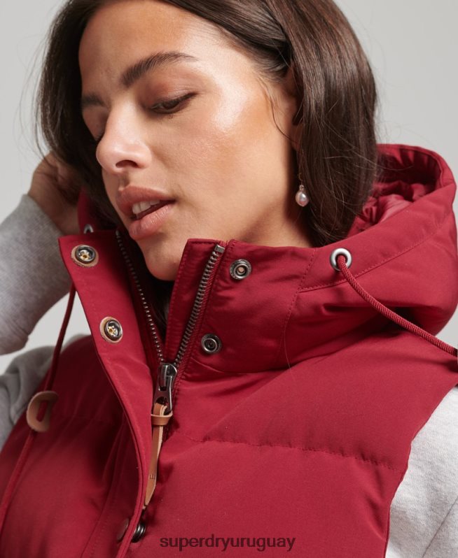 uy Superdry mujer chaleco acolchado everest con capucha rojo DT2N8Z3667 ropa