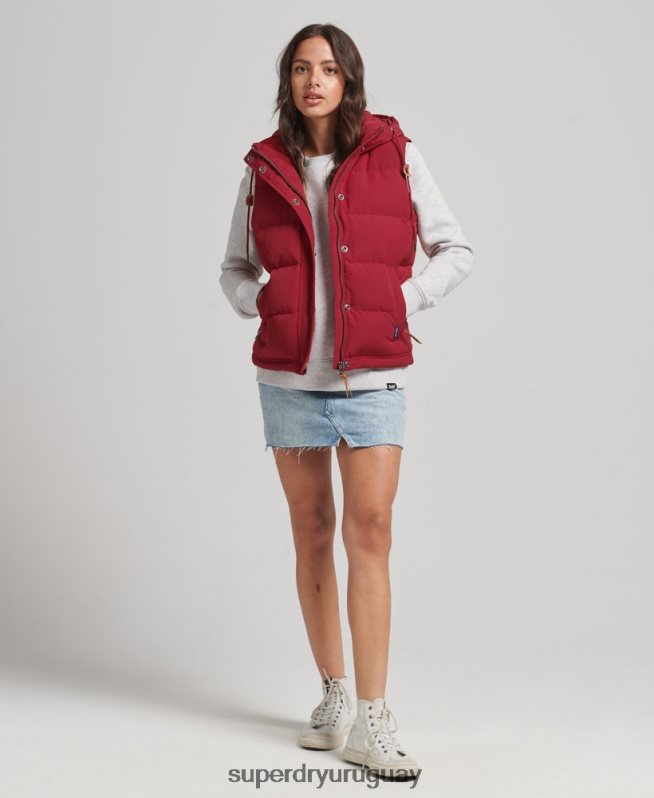 uy Superdry mujer chaleco acolchado everest con capucha rojo DT2N8Z3667 ropa