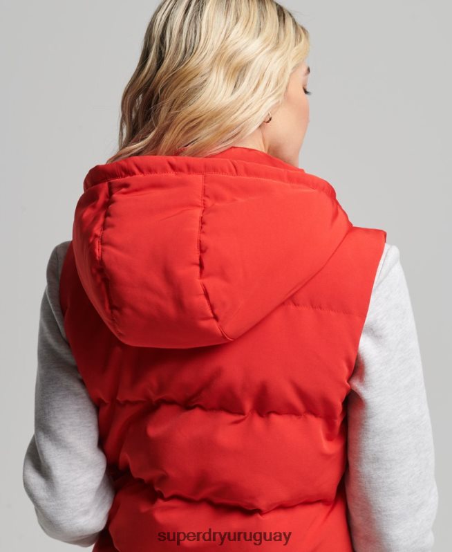 uy Superdry mujer chaleco acolchado everest con capucha rojo DT2N8Z5600 ropa