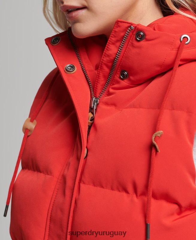 uy Superdry mujer chaleco acolchado everest con capucha rojo DT2N8Z5600 ropa