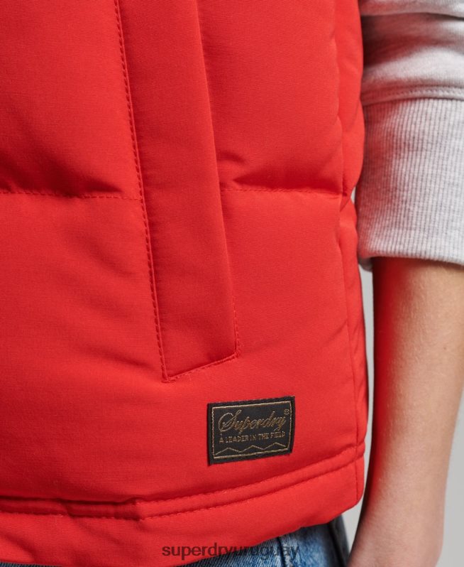 uy Superdry mujer chaleco acolchado everest con capucha rojo DT2N8Z5600 ropa