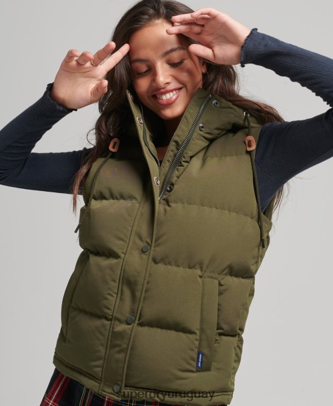 uy Superdry mujer chaleco acolchado everest con capucha verde DT2N8Z3666 ropa