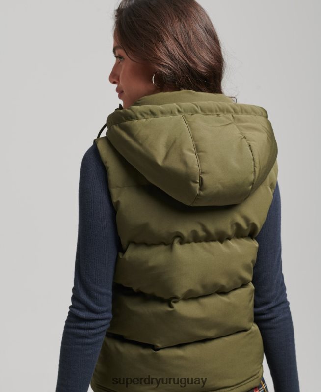uy Superdry mujer chaleco acolchado everest con capucha verde DT2N8Z3666 ropa