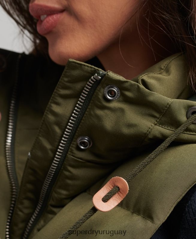 uy Superdry mujer chaleco acolchado everest con capucha verde DT2N8Z3666 ropa