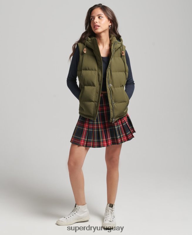 uy Superdry mujer chaleco acolchado everest con capucha verde DT2N8Z3666 ropa