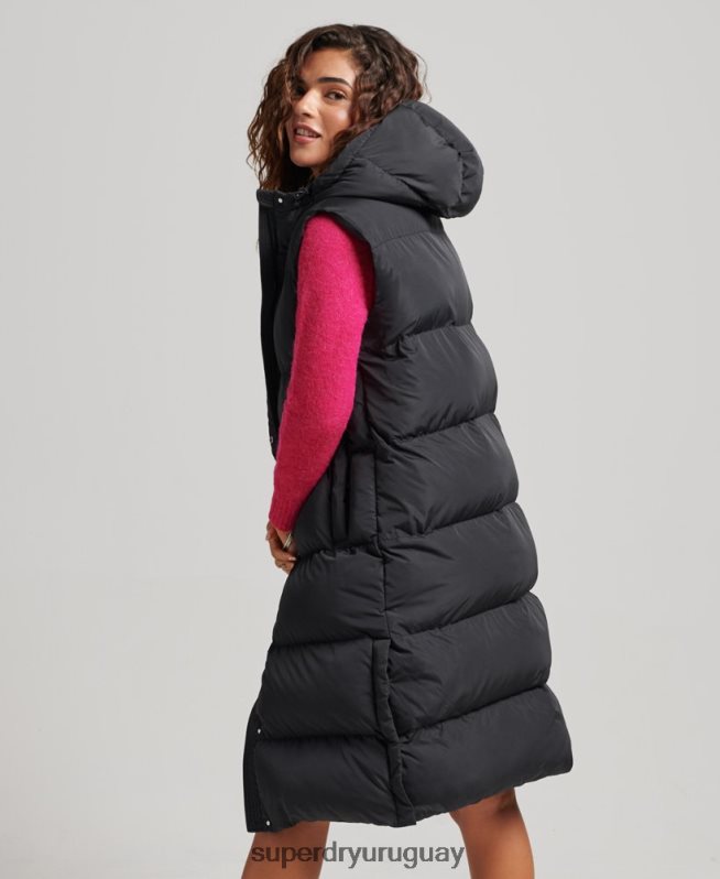 uy Superdry mujer chaleco acolchado largo con capucha negro DT2N8Z3720 ropa