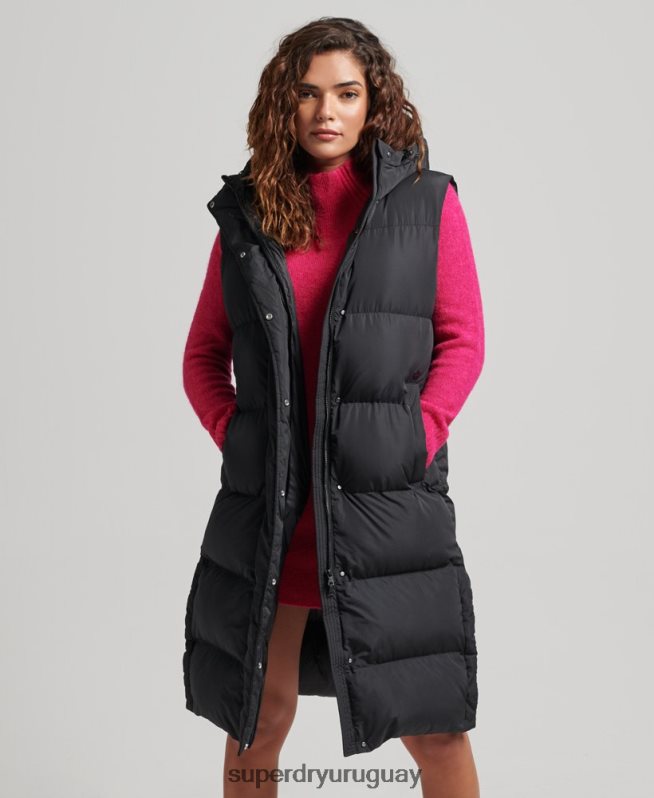 uy Superdry mujer chaleco acolchado largo con capucha negro DT2N8Z3720 ropa