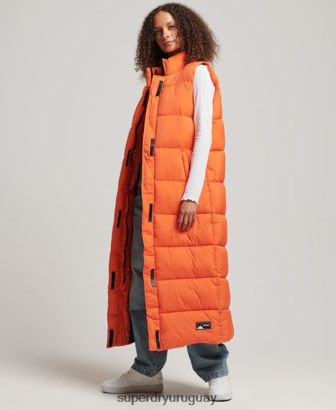 uy Superdry mujer chaleco acolchado largo de ripstop naranja DT2N8Z3695 ropa