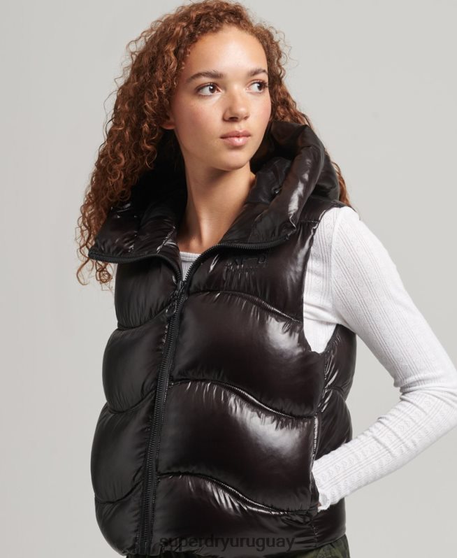 uy Superdry mujer chaleco capitonado Shine Quilt negro DT2N8Z5476 ropa