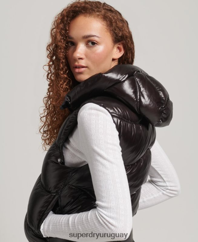 uy Superdry mujer chaleco capitonado Shine Quilt negro DT2N8Z5476 ropa