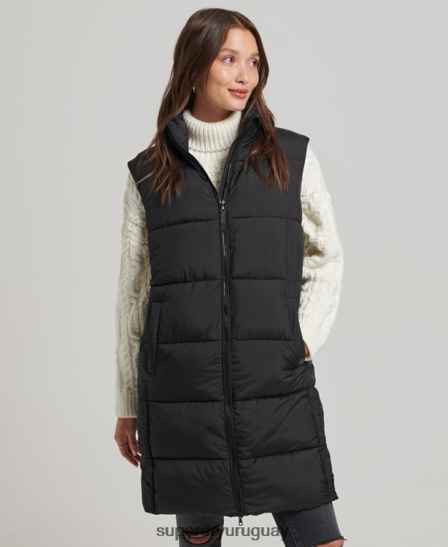 uy Superdry mujer chaleco capitonado largo negro DT2N8Z3659 ropa