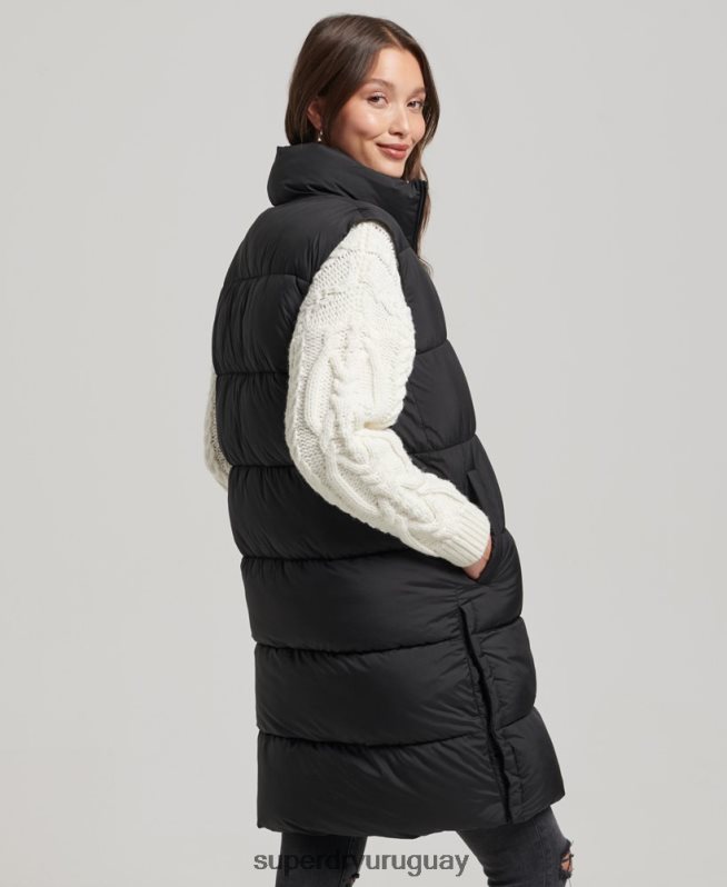 uy Superdry mujer chaleco capitonado largo negro DT2N8Z3659 ropa