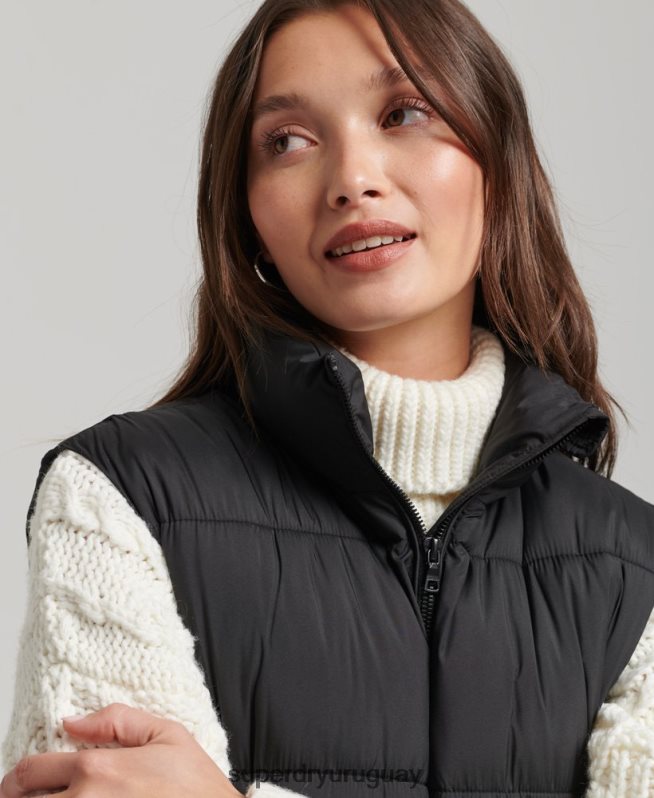uy Superdry mujer chaleco capitonado largo negro DT2N8Z3659 ropa