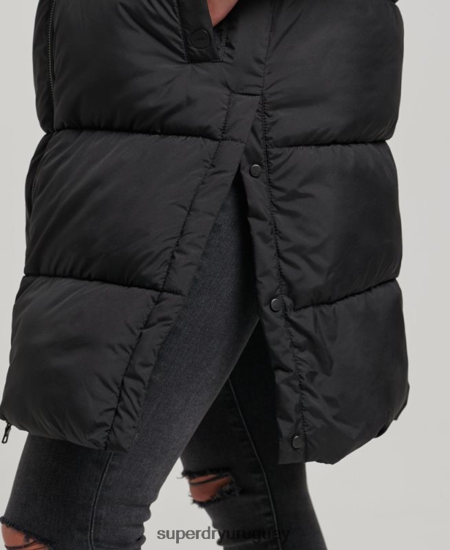 uy Superdry mujer chaleco capitonado largo negro DT2N8Z3659 ropa