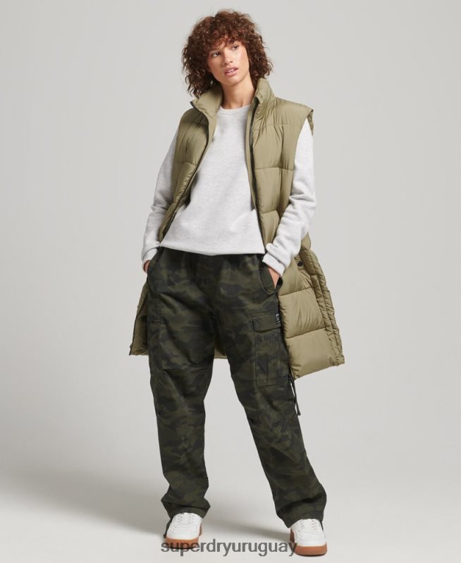 uy Superdry mujer chaleco capitonado largo verde DT2N8Z3593 ropa