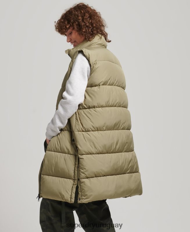 uy Superdry mujer chaleco capitonado largo verde DT2N8Z3593 ropa