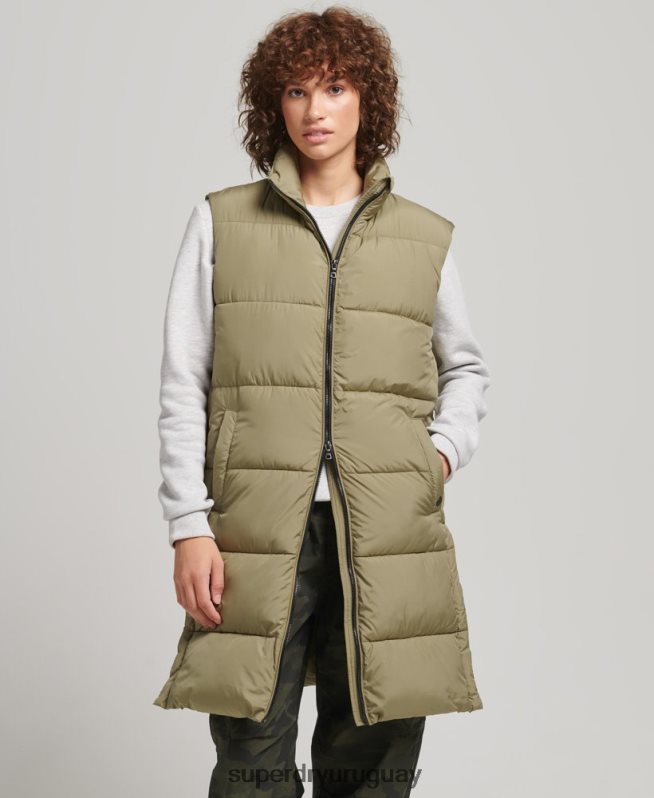 uy Superdry mujer chaleco capitonado largo verde DT2N8Z3593 ropa