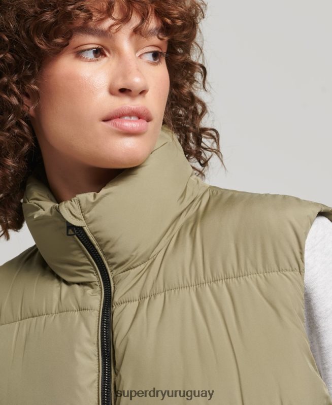 uy Superdry mujer chaleco capitonado largo verde DT2N8Z3593 ropa