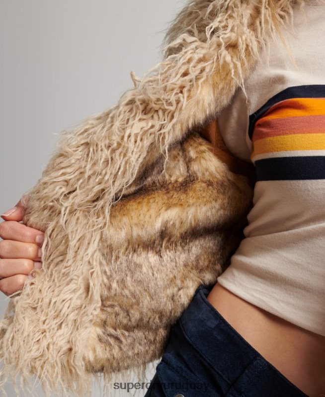 uy Superdry mujer chaleco corto afgano con forro de piel sintética marrón DT2N8Z3553 ropa