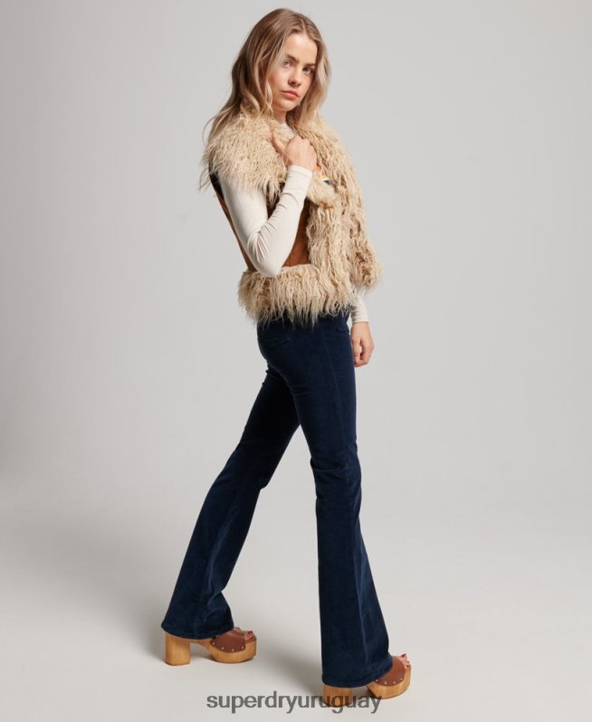uy Superdry mujer chaleco corto afgano con forro de piel sintética marrón DT2N8Z3553 ropa