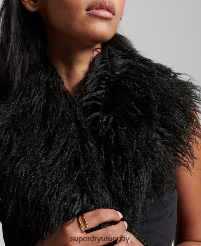 uy Superdry mujer chaleco corto afgano con forro de piel sintética negro DT2N8Z3793 ropa
