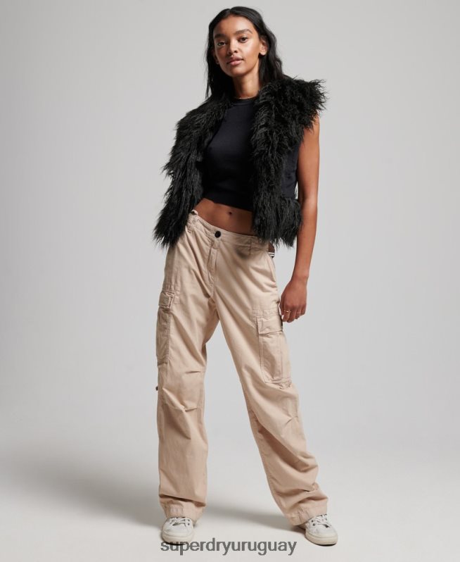 uy Superdry mujer chaleco corto afgano con forro de piel sintética negro DT2N8Z3793 ropa