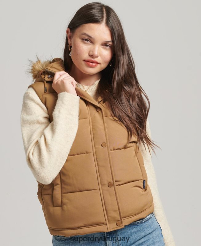 uy Superdry mujer chaleco de piel sintética everest marrón DT2N8Z3678 ropa