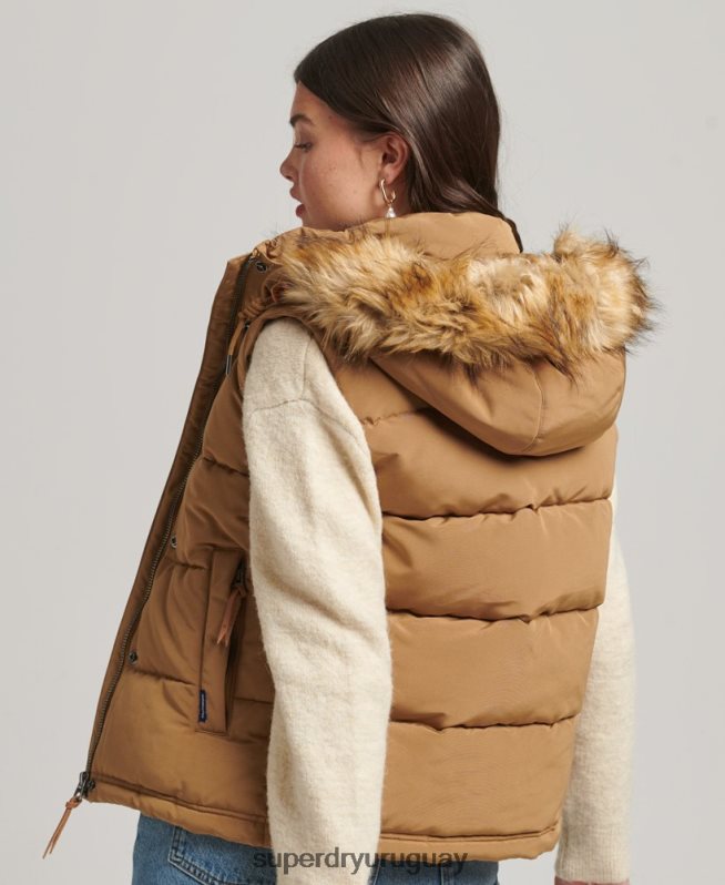 uy Superdry mujer chaleco de piel sintética everest marrón DT2N8Z3678 ropa
