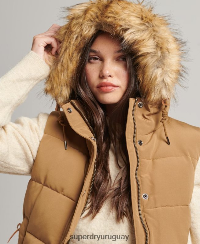 uy Superdry mujer chaleco de piel sintética everest marrón DT2N8Z3678 ropa