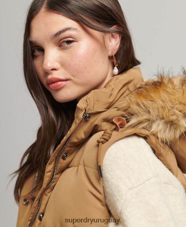 uy Superdry mujer chaleco de piel sintética everest marrón DT2N8Z3678 ropa