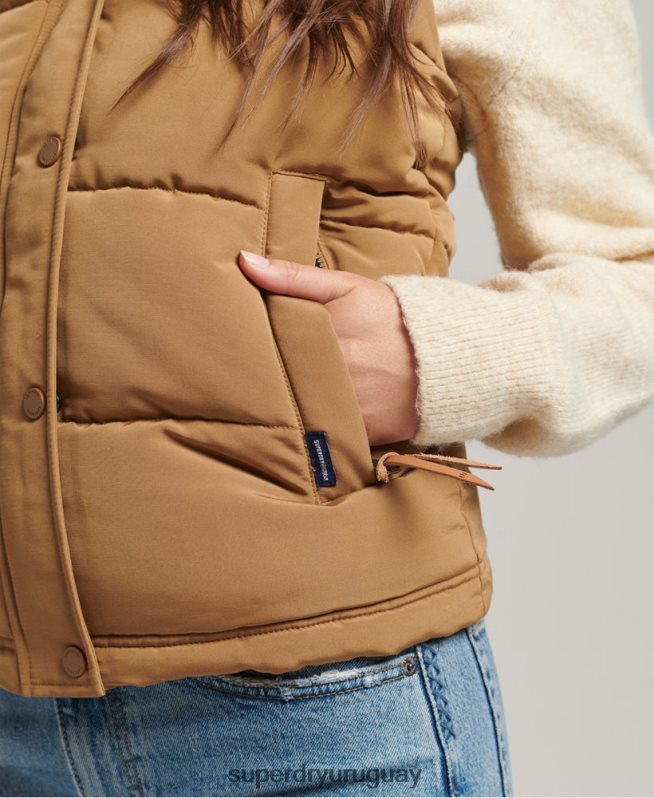 uy Superdry mujer chaleco de piel sintética everest marrón DT2N8Z3678 ropa