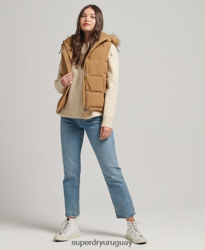 uy Superdry mujer chaleco de piel sintética everest marrón DT2N8Z3678 ropa