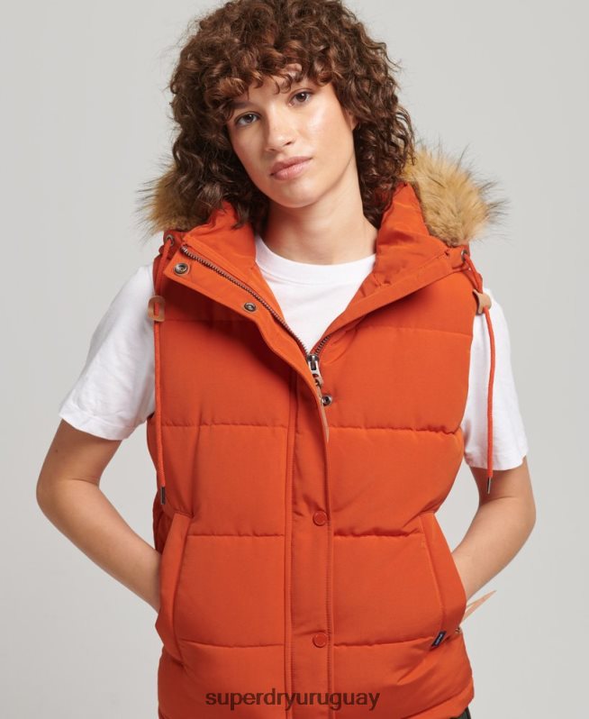 uy Superdry mujer chaleco de piel sintética everest naranja DT2N8Z3592 ropa
