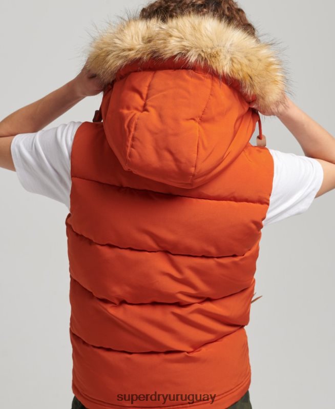uy Superdry mujer chaleco de piel sintética everest naranja DT2N8Z3592 ropa